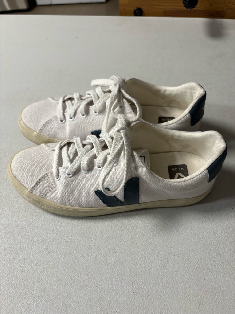 Veja White Canvas Sneakers with Navy